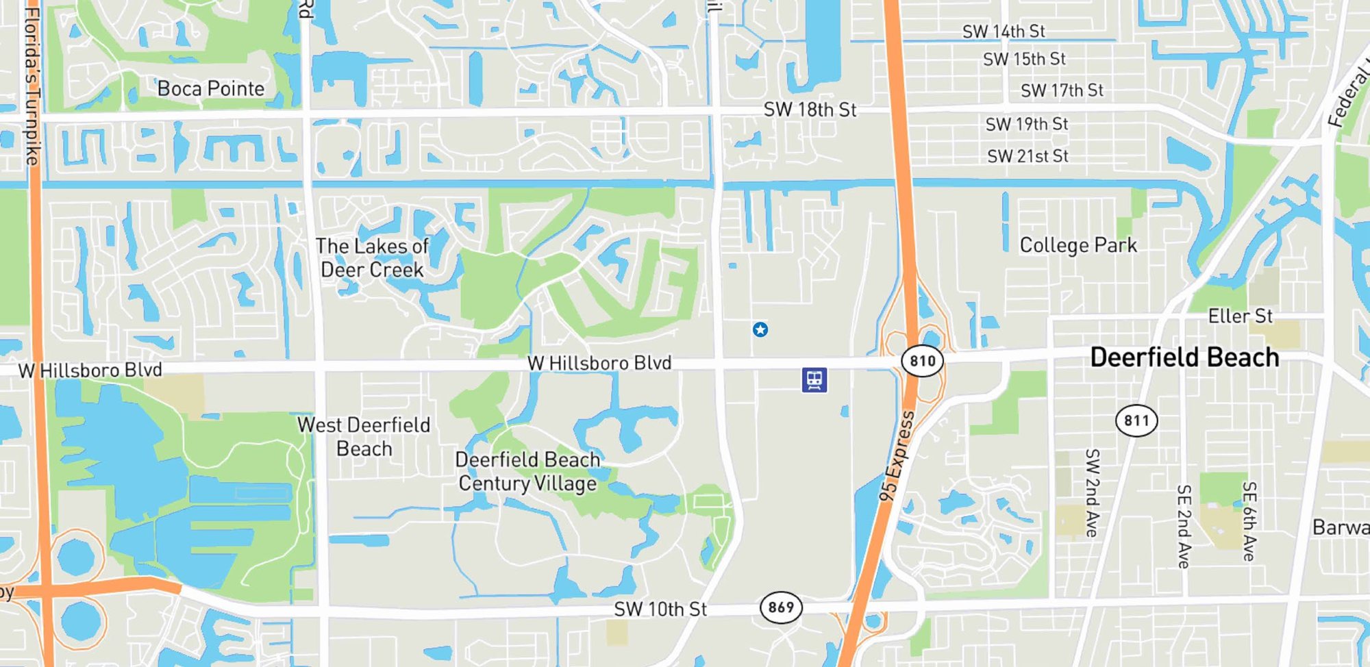 Map of Deerfield Beach showing 198 Lock Road just north of West Hillsboro Boulevard and west of I-95.